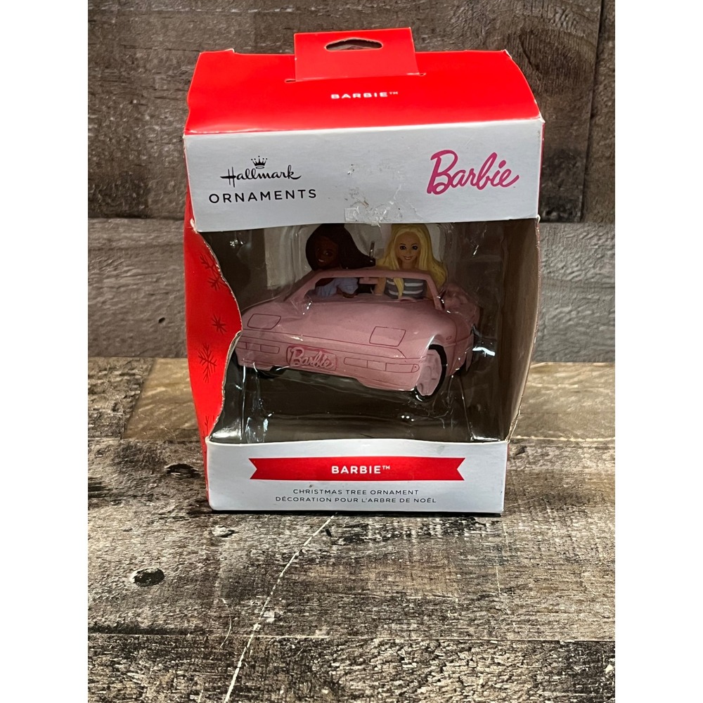 Hallmark Barbie Movie Figural Ornament Pink Convertible Car Christmas 3HCM2172